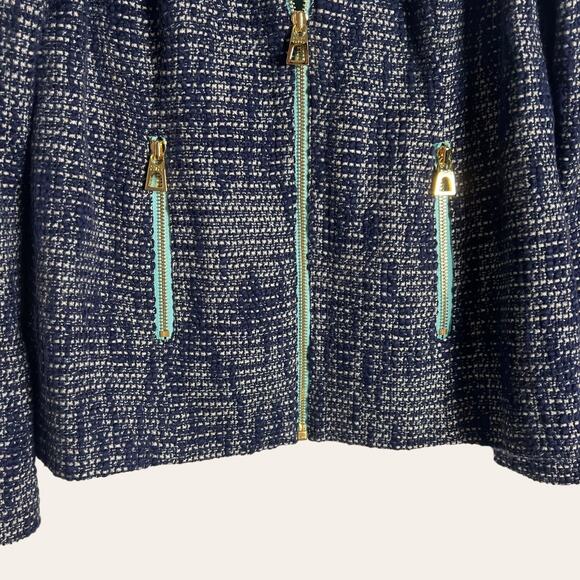 Sail to Sable Navy Blue Tweed Zip Up Bell Sleeve Jacket Size Small - Picture 2 of 9